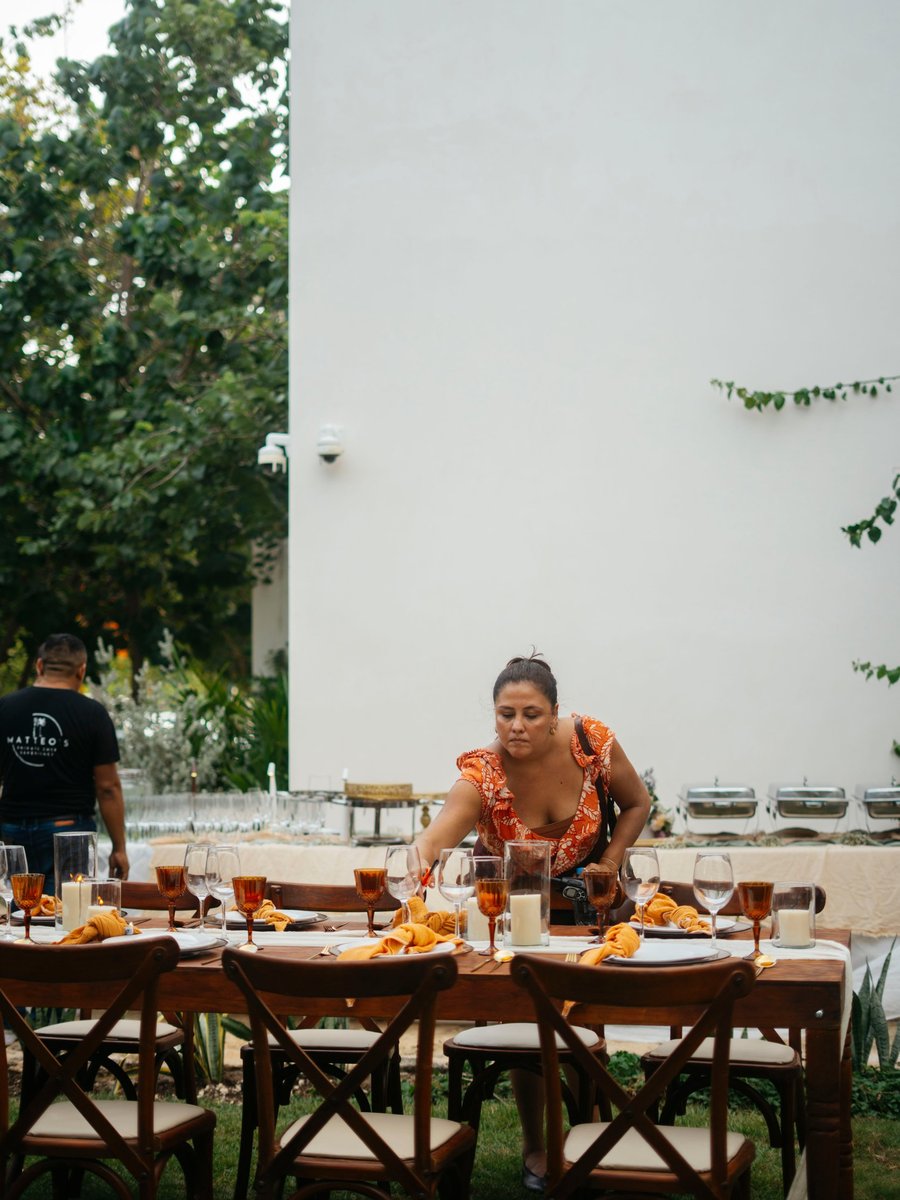 Setting the long table — Destination Weddings Tulum team