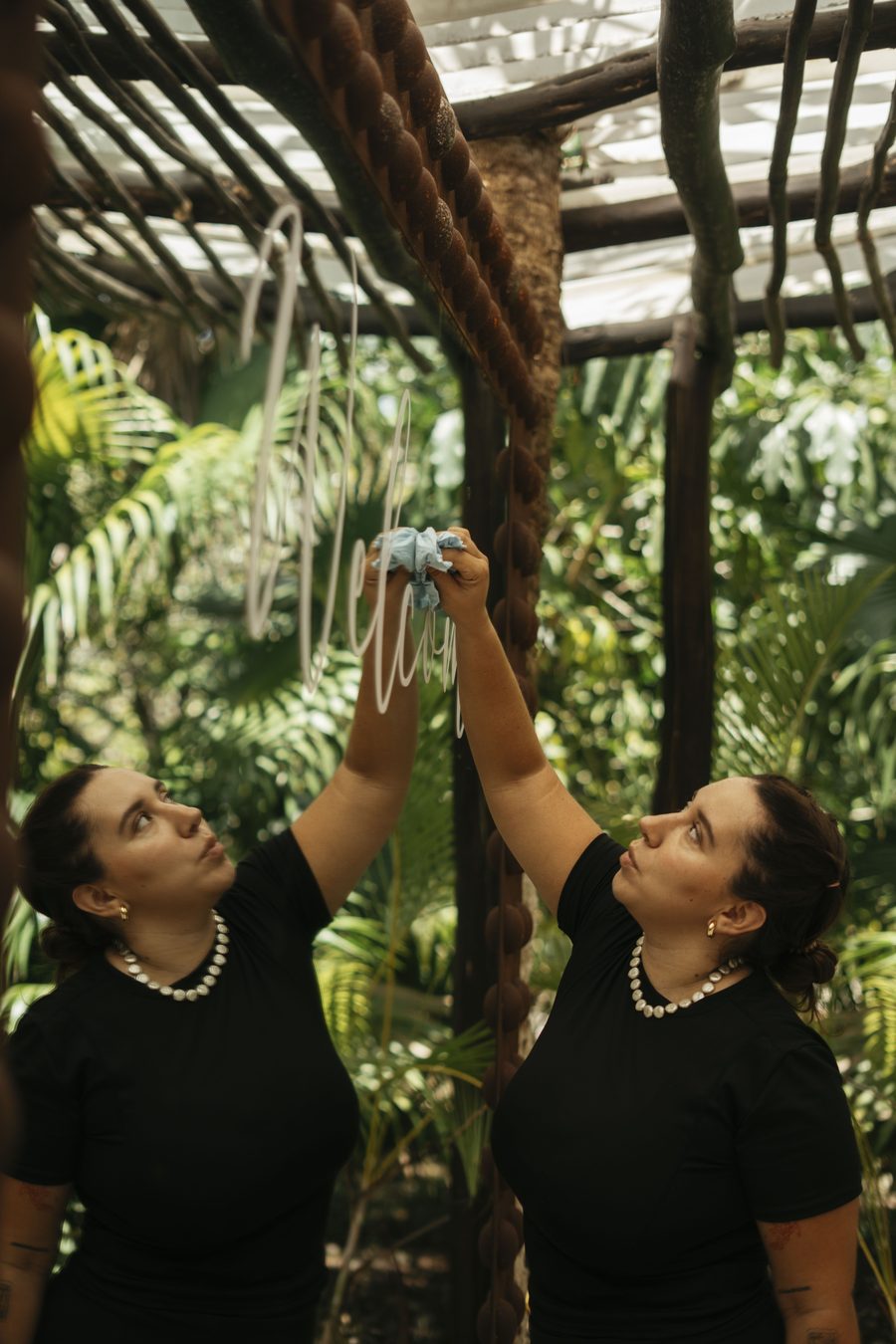 Our team installing décor during a wedding