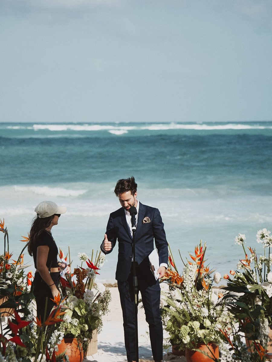 Beach ceremony prep — Destination Weddings Tulum team