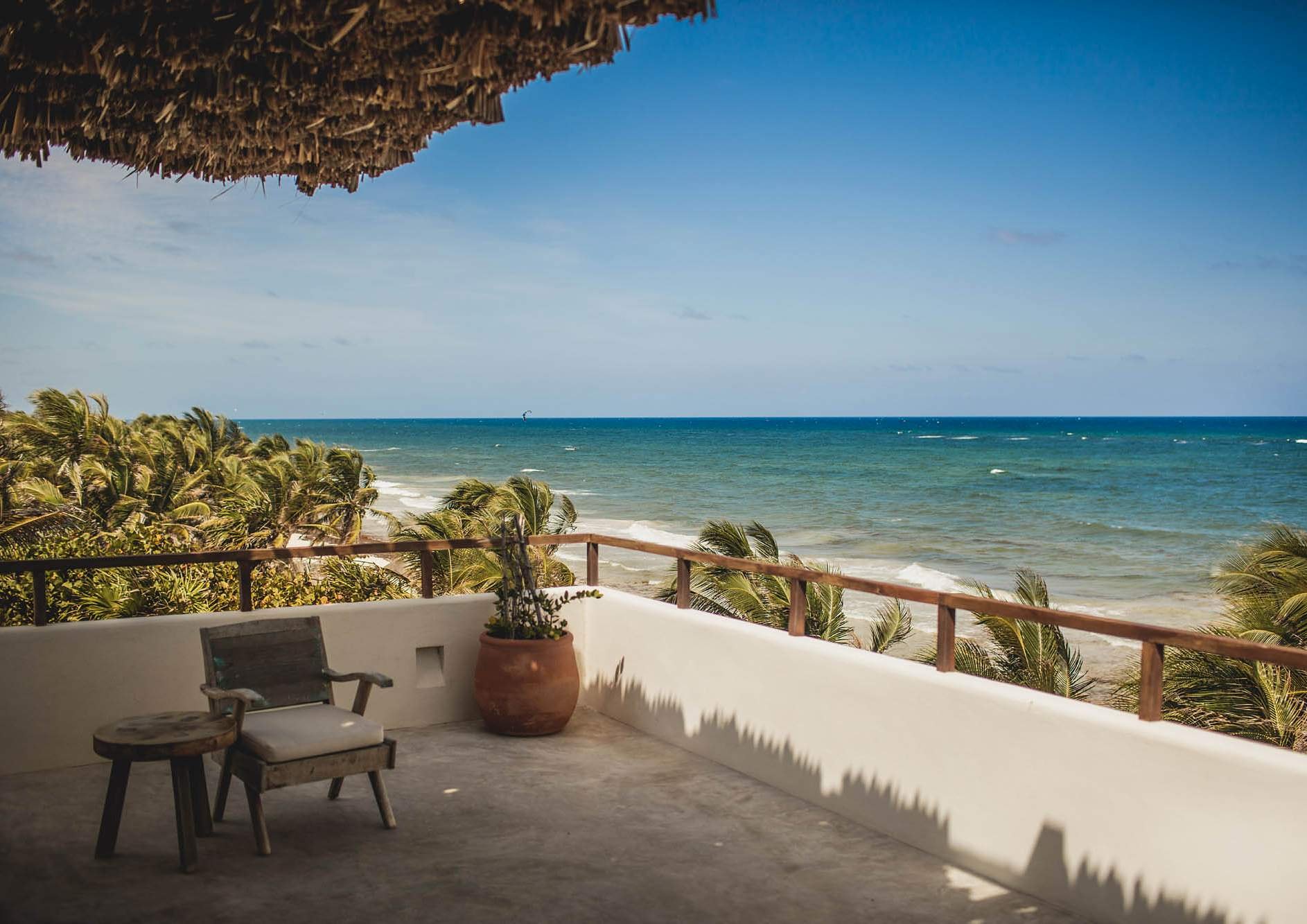 Ocean-view terrace at a boutique hotel in Tulum